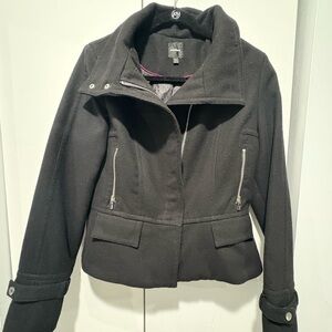 Express Black Wool Moto Lined Jacket With Zipper Pockets; EUC Size Medium